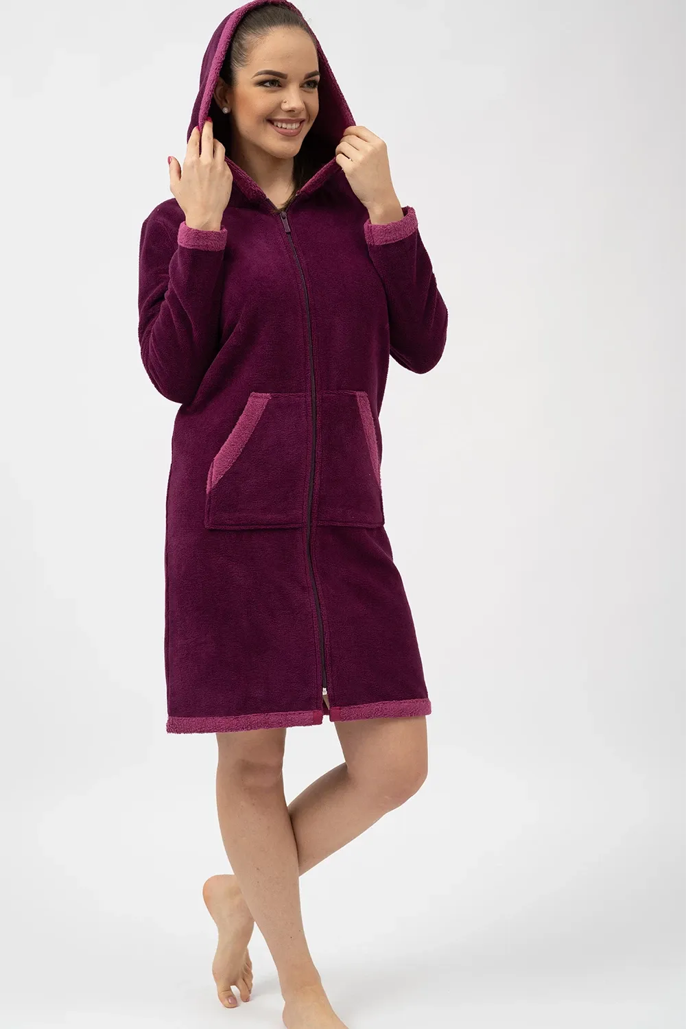 Bamboo Blend Hooded Zip-Up Robe