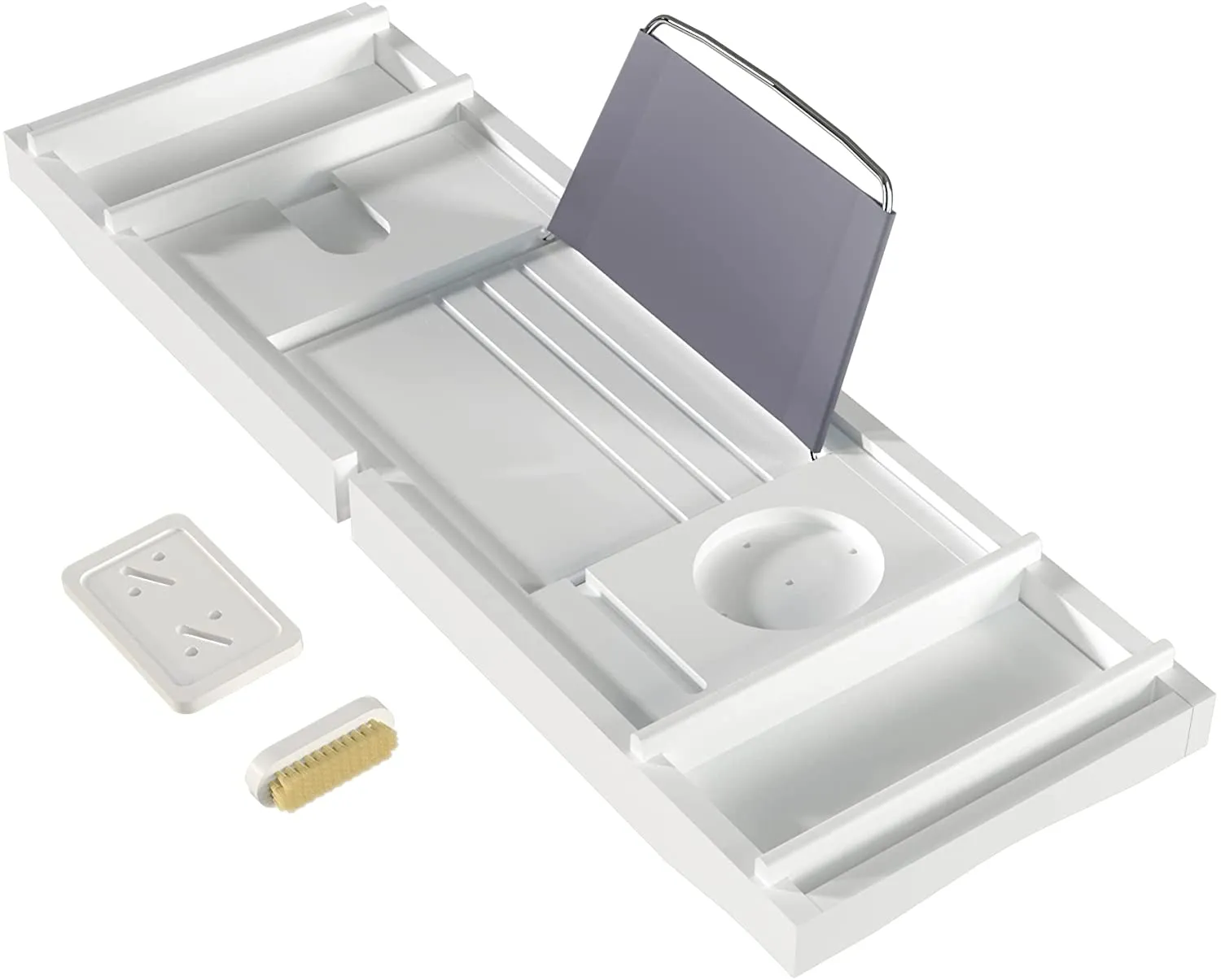 Bath Caddy Tray for Bathtub - Bamboo Adjustable Organizer Tray for Bathroom with Free Soap Dish Suitable for Luxury Spa or Reading