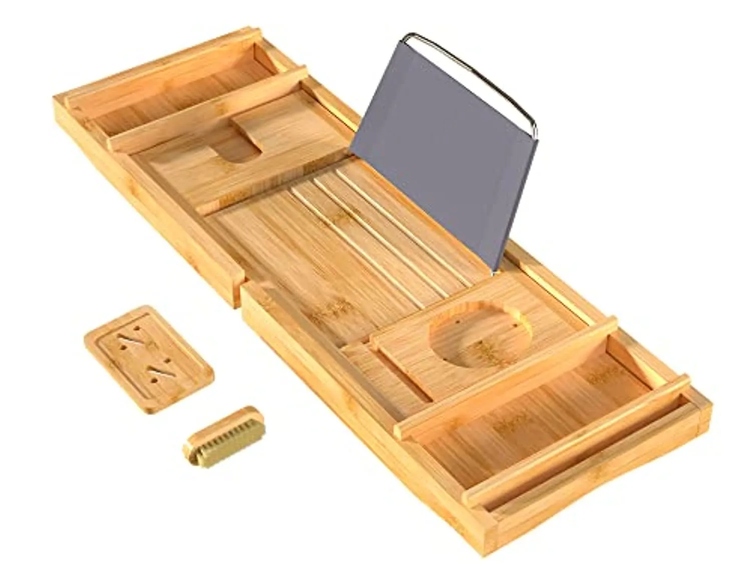 Bath Caddy Tray for Bathtub - Bamboo Adjustable Organizer Tray for Bathroom with Free Soap Dish Suitable for Luxury Spa or Reading