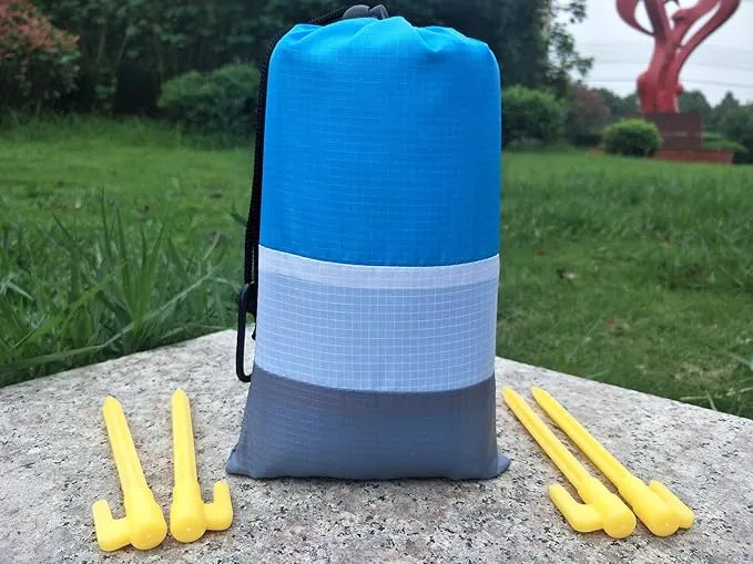 Beach Blanket Sandproof Waterproof, Large Beach Mat Lightweight Portable Quick Drying for Picnic Camping Hiking Travel Beach Accessories (1, BlueWhiteGrey, 83x79 Inches)