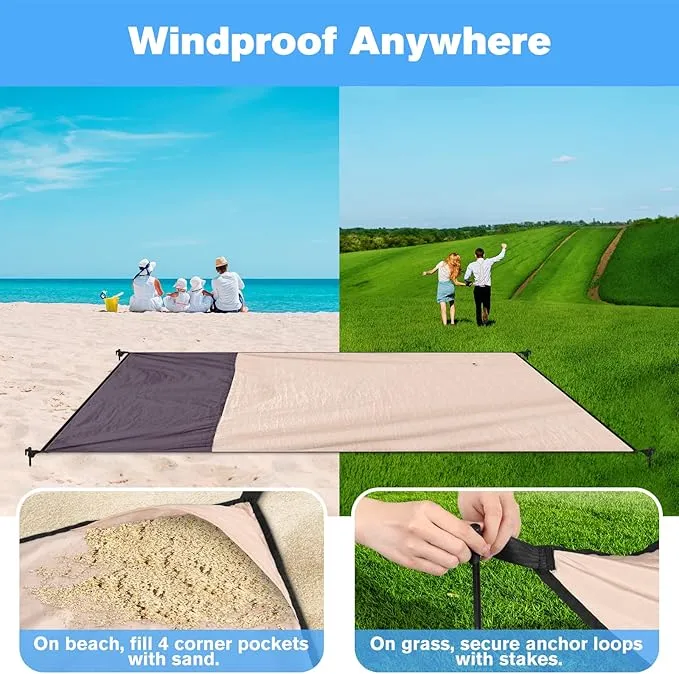 Beach Blanket Waterproof Sandproof Large Beach Mat 79" X 87", Quick Drying Durable Portable Lightweight Outdoor Nylon Picnic Blanket for Travel Camping Hiking, Champagne Gold