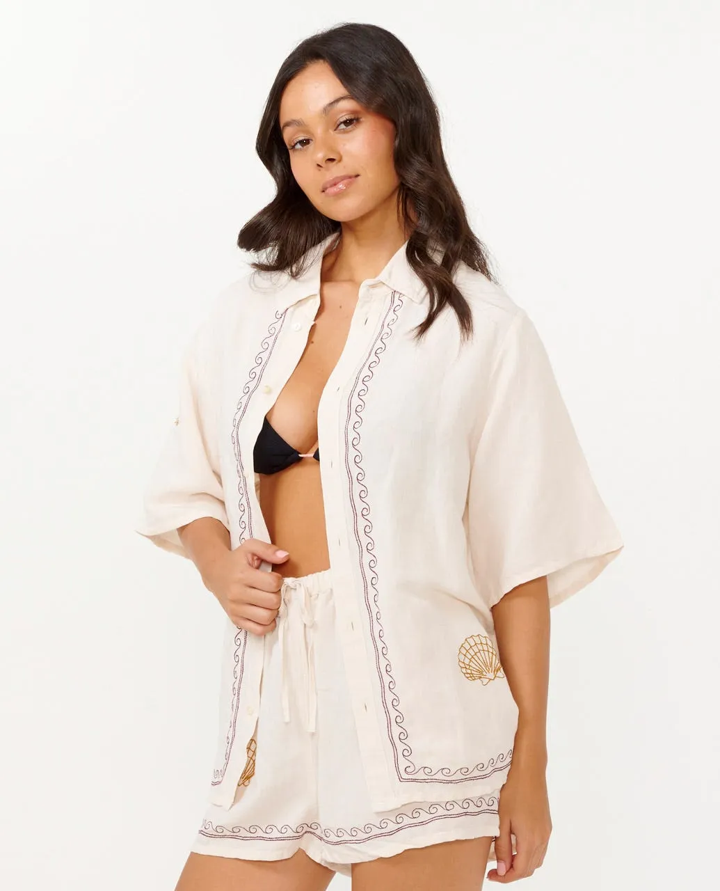 BEACH PARTY EMBROIDERED SHIRT - OFF WHITE