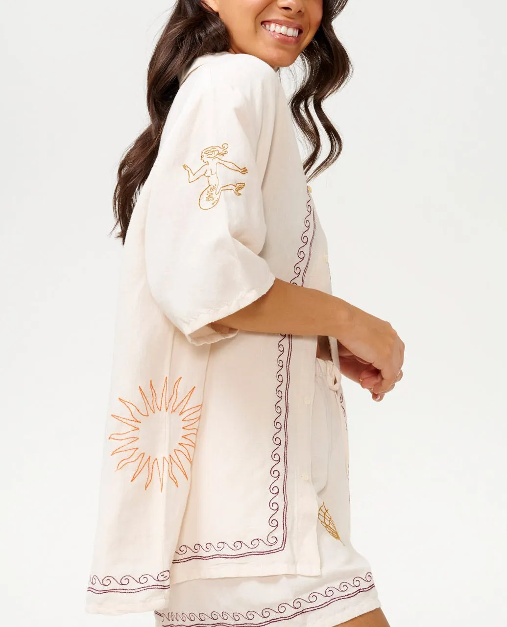 BEACH PARTY EMBROIDERED SHIRT - OFF WHITE