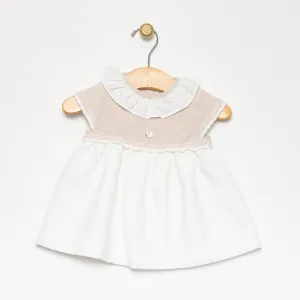 Beige Knitted White Dot Dress