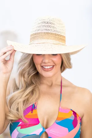 Beige Straw Braided Ribbon Strap Sun Hat