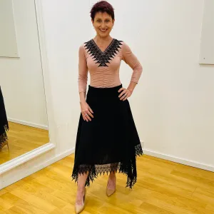 Black Linen Graceful Cascading Skirt