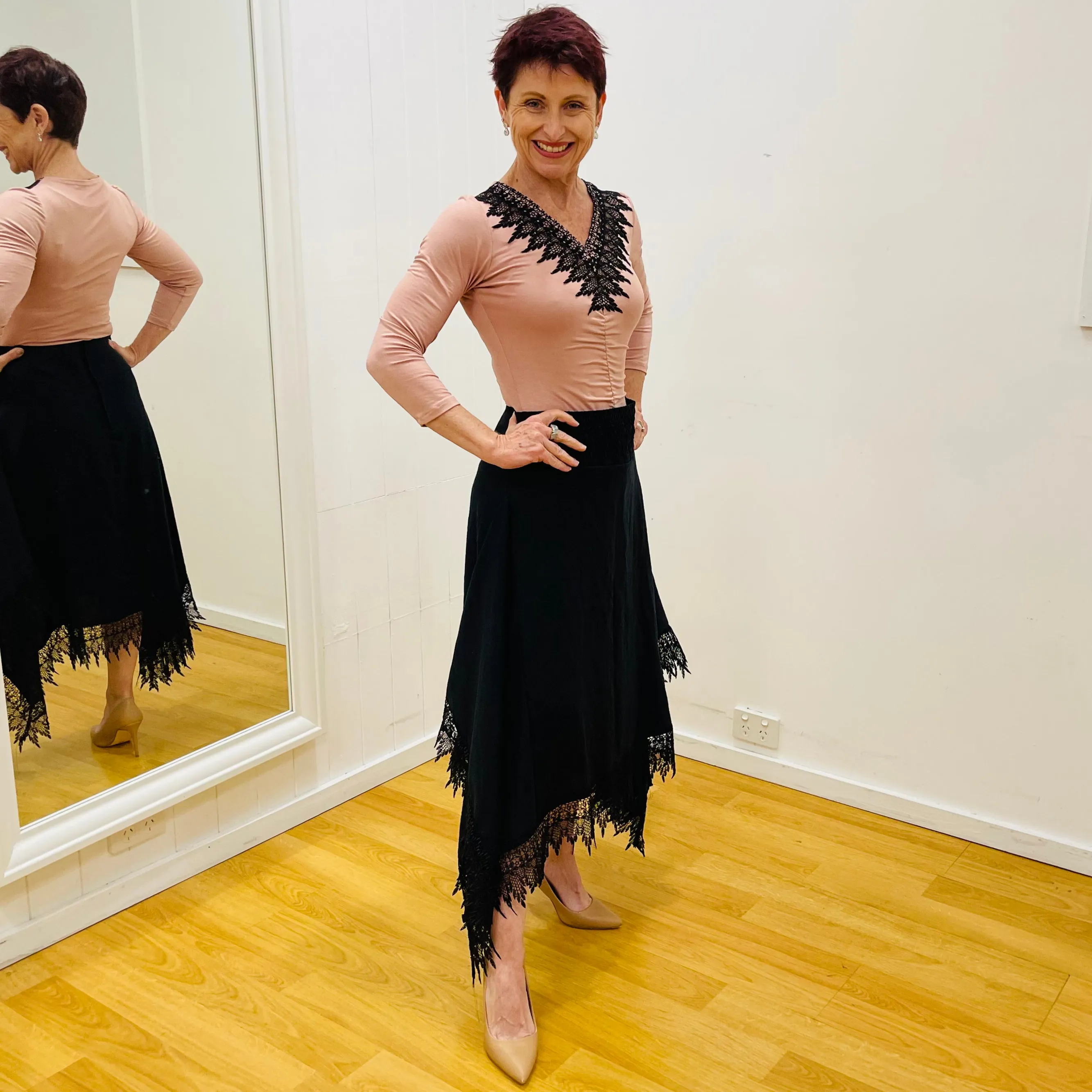 Black Linen Graceful Cascading Skirt