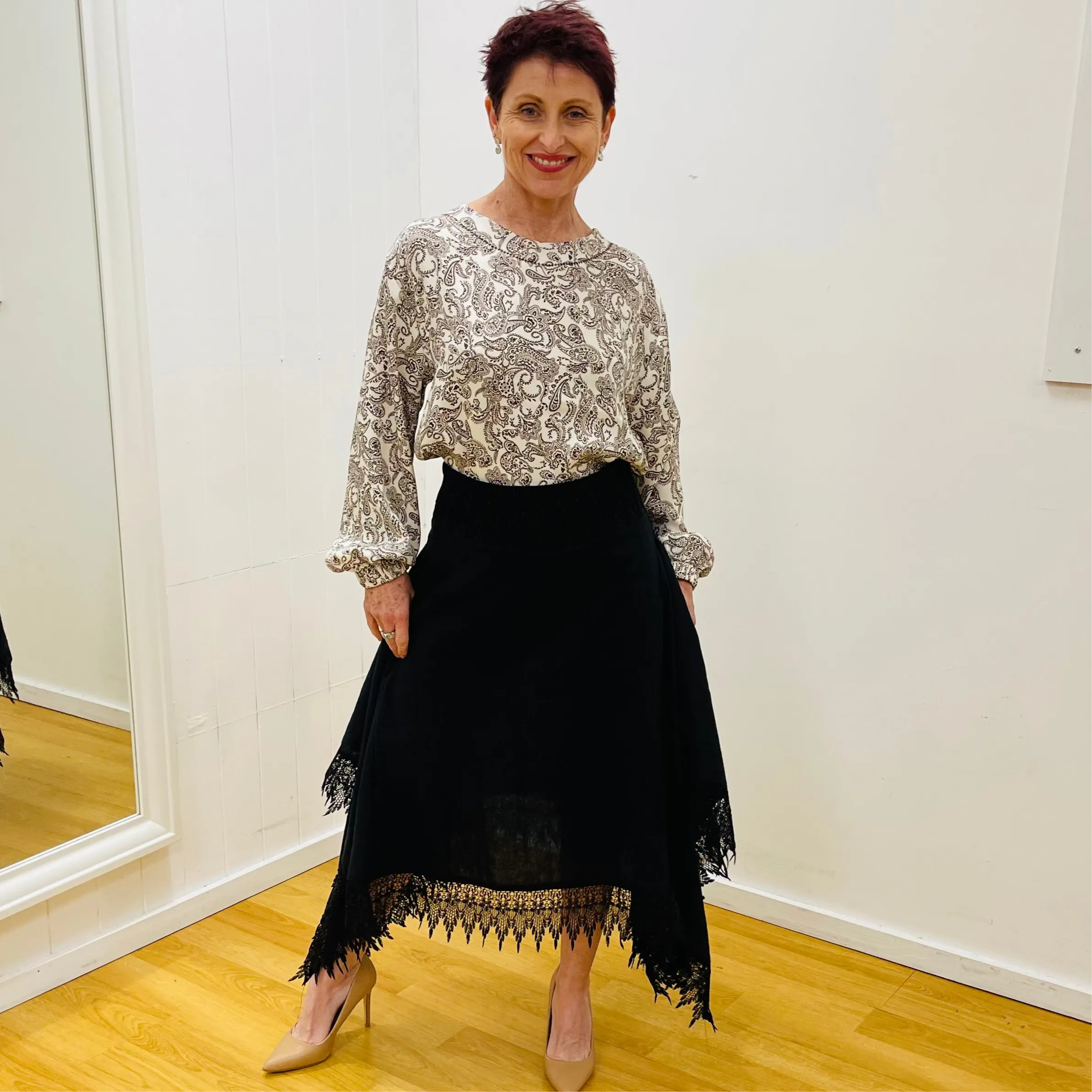 Black Linen Graceful Cascading Skirt