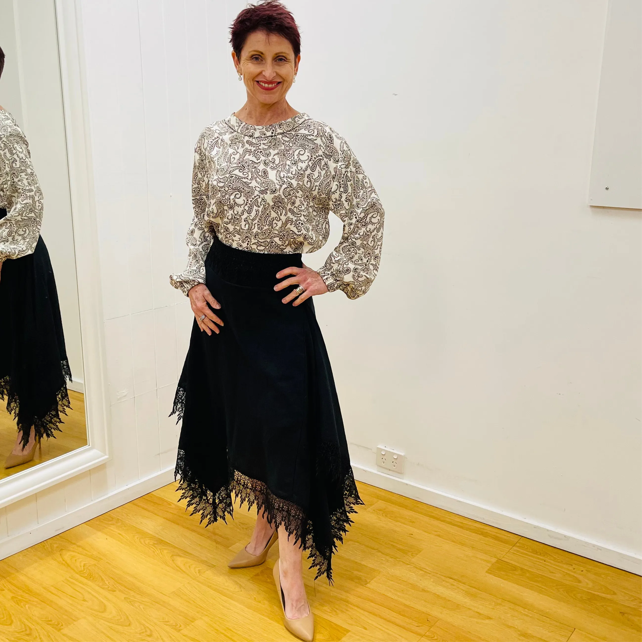 Black Linen Graceful Cascading Skirt