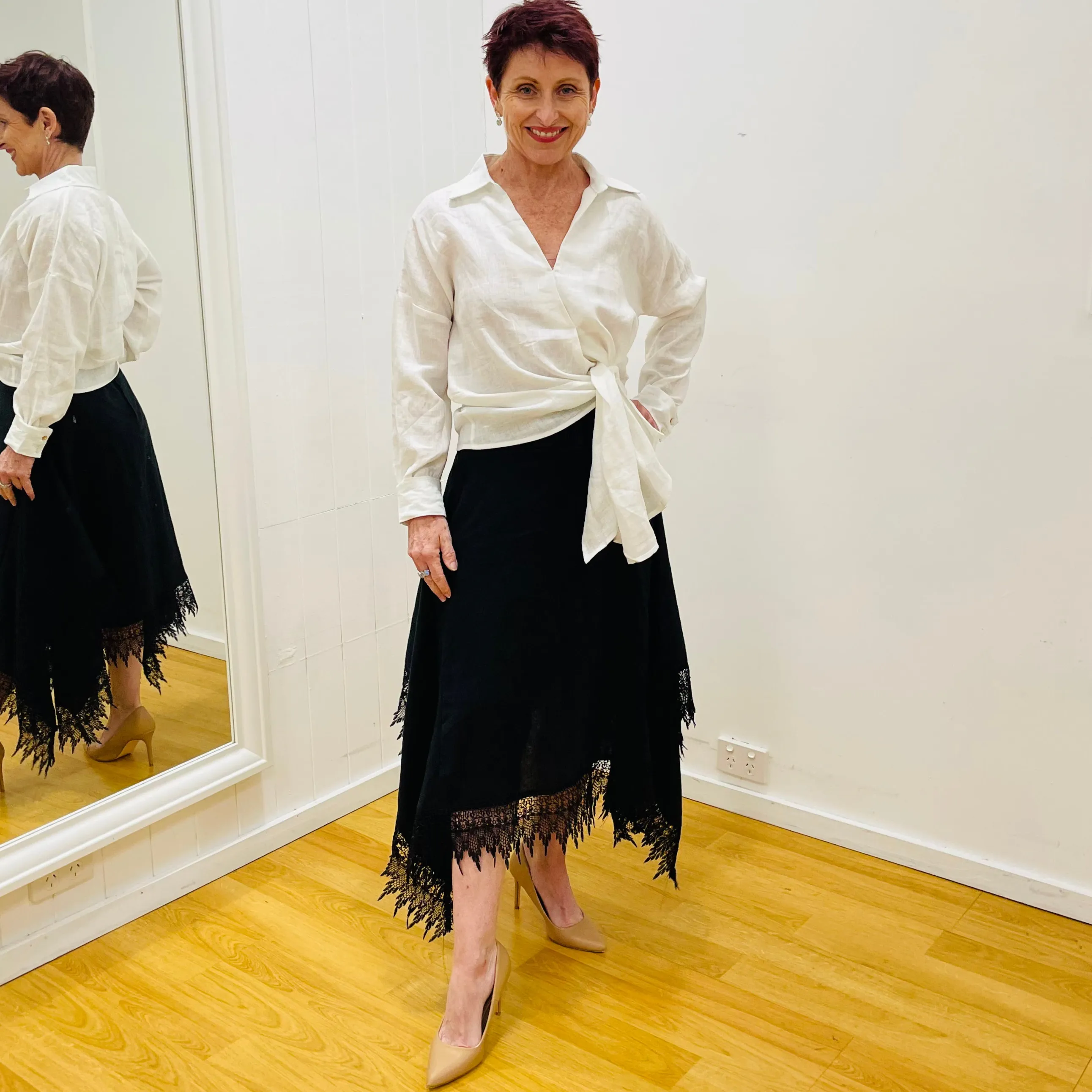 Black Linen Graceful Cascading Skirt
