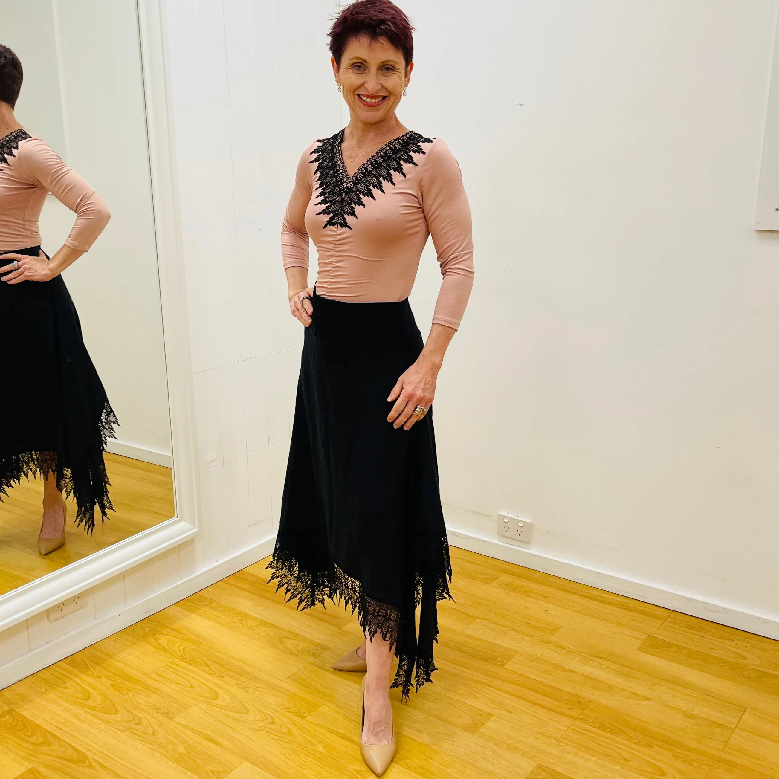 Black Linen Graceful Cascading Skirt