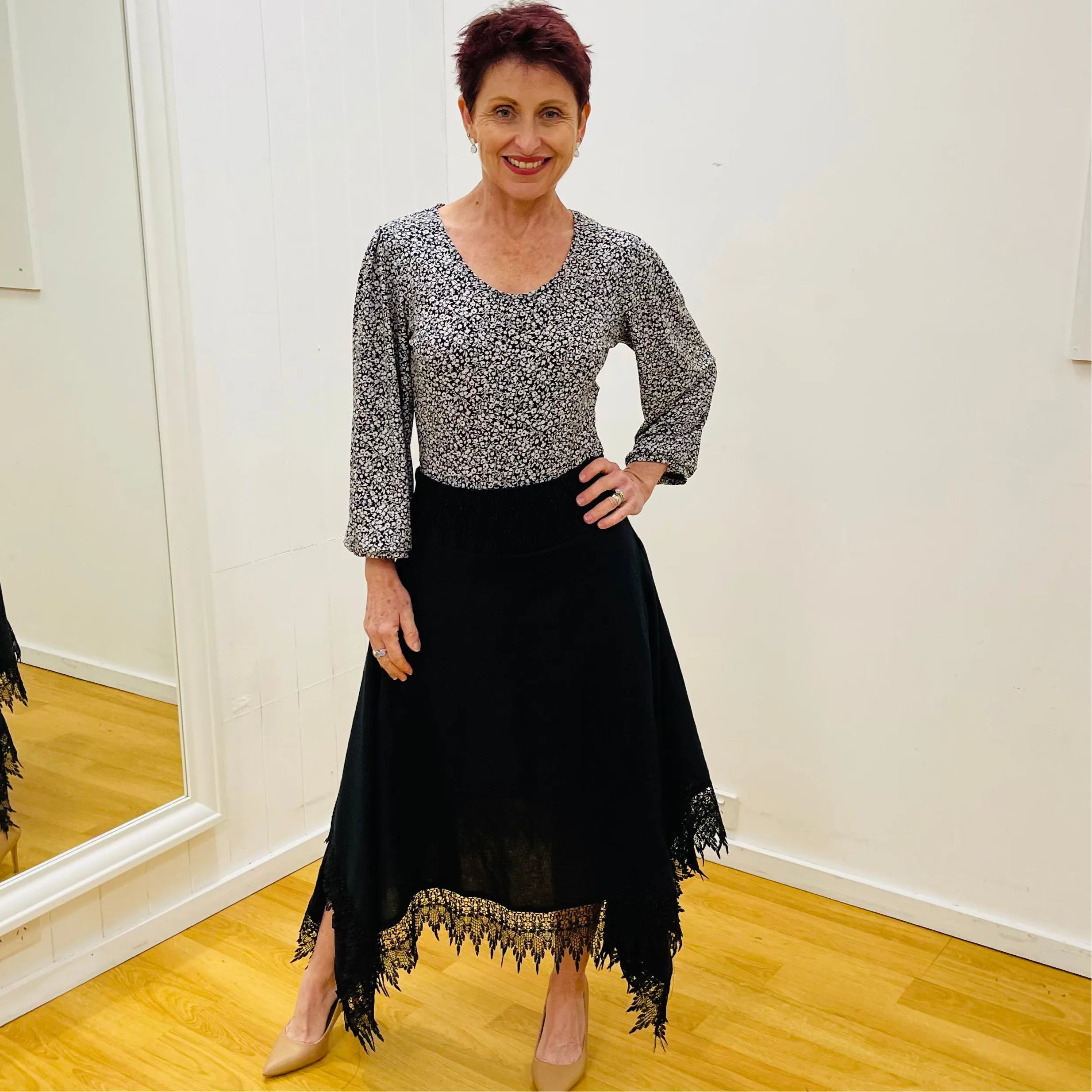 Black Linen Graceful Cascading Skirt