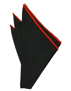 Black Silk with Red Hand Rolled Trim Pocket Square