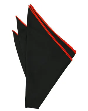 Black Silk with Red Hand Rolled Trim Pocket Square