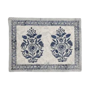 Block Printed Floral White and Blue Cotton Placemats