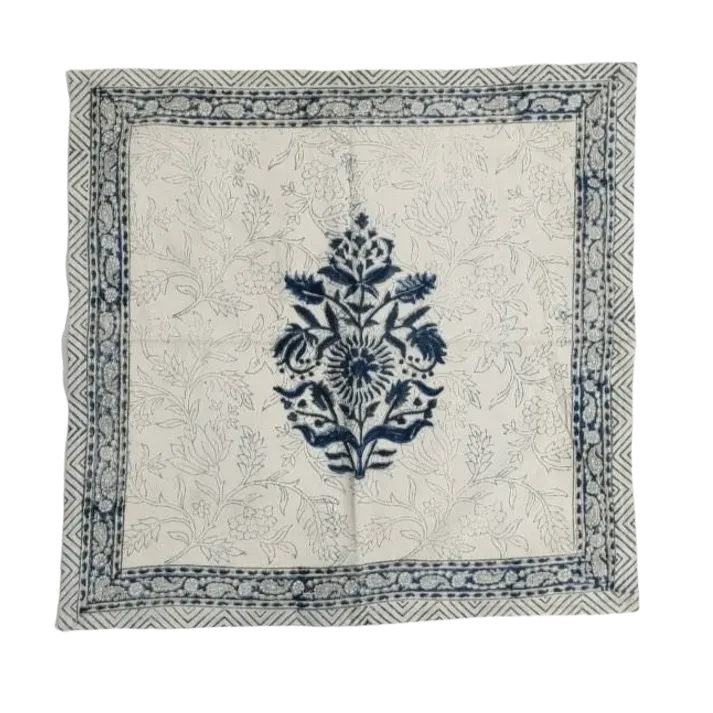 Block Printed Floral White and Blue Cotton Placemats