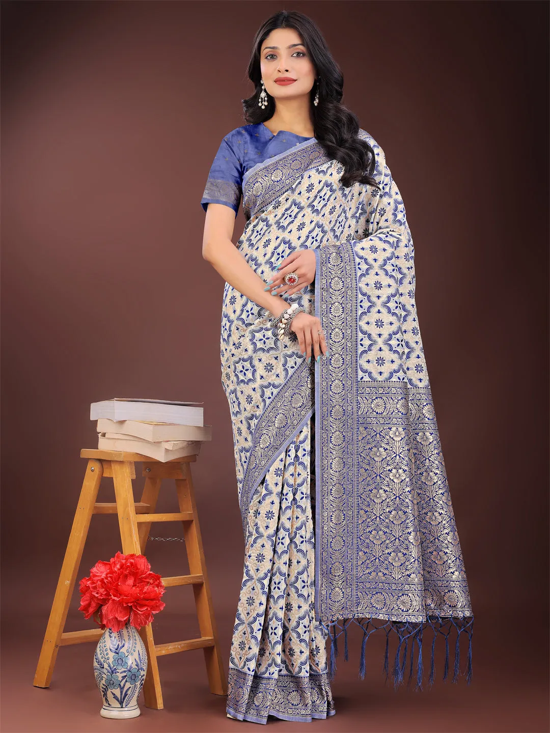 Blue Linen Cotton Saree