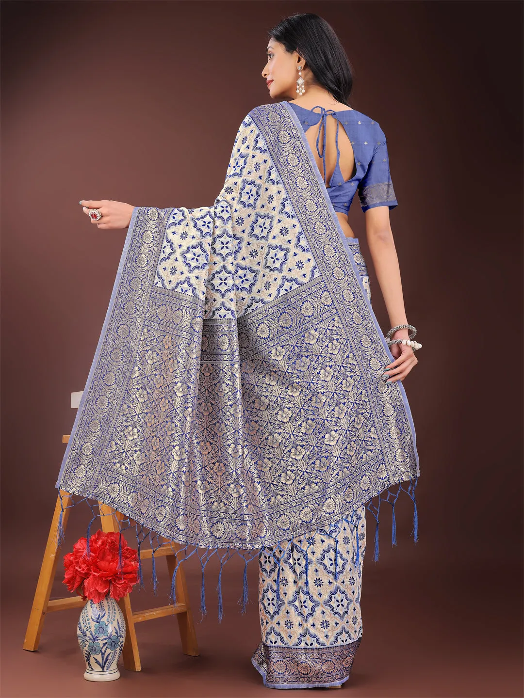 Blue Linen Cotton Saree