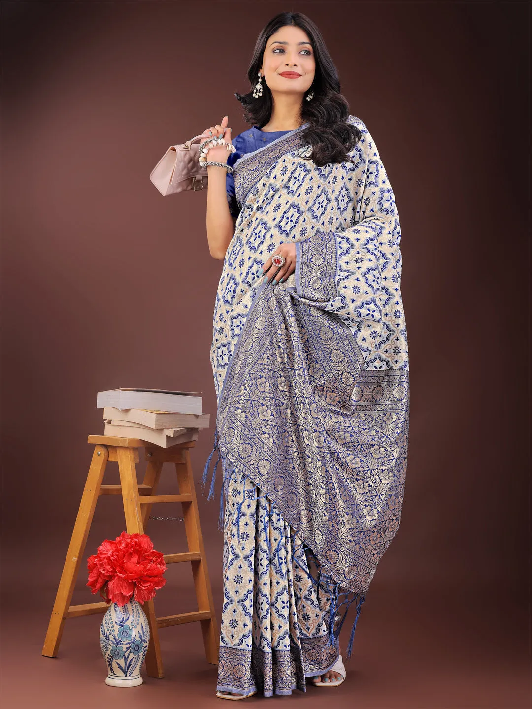 Blue Linen Cotton Saree