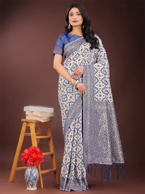 Blue Linen Cotton Saree