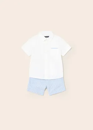 Blue Linen Shorts Set