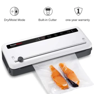 Bonsenkitchen Vacuum Sealer with Built-in Cutter & Roll Bag Storage, Lightweight Food Saver for Dry and Moist Food Fresh Preservation, Vacuum Roll Bags & Hose Included