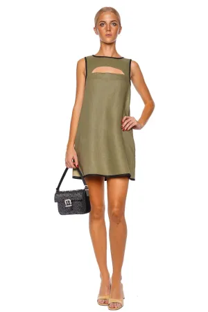 Bound Cutout Linen Mini Shift Dress