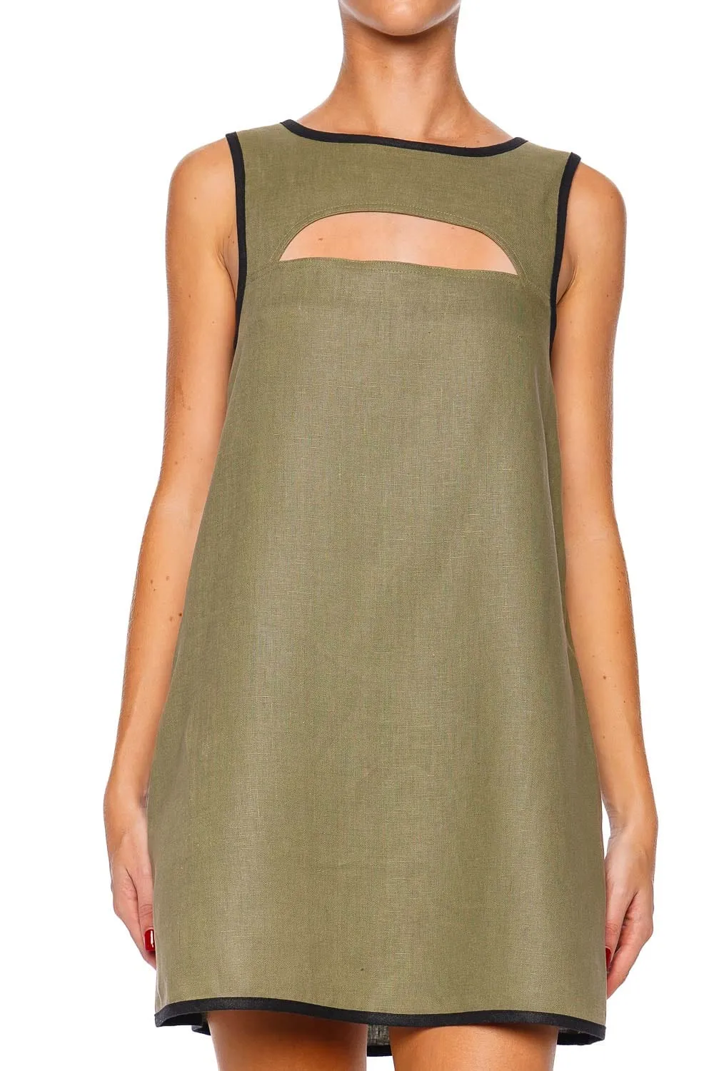 Bound Cutout Linen Mini Shift Dress