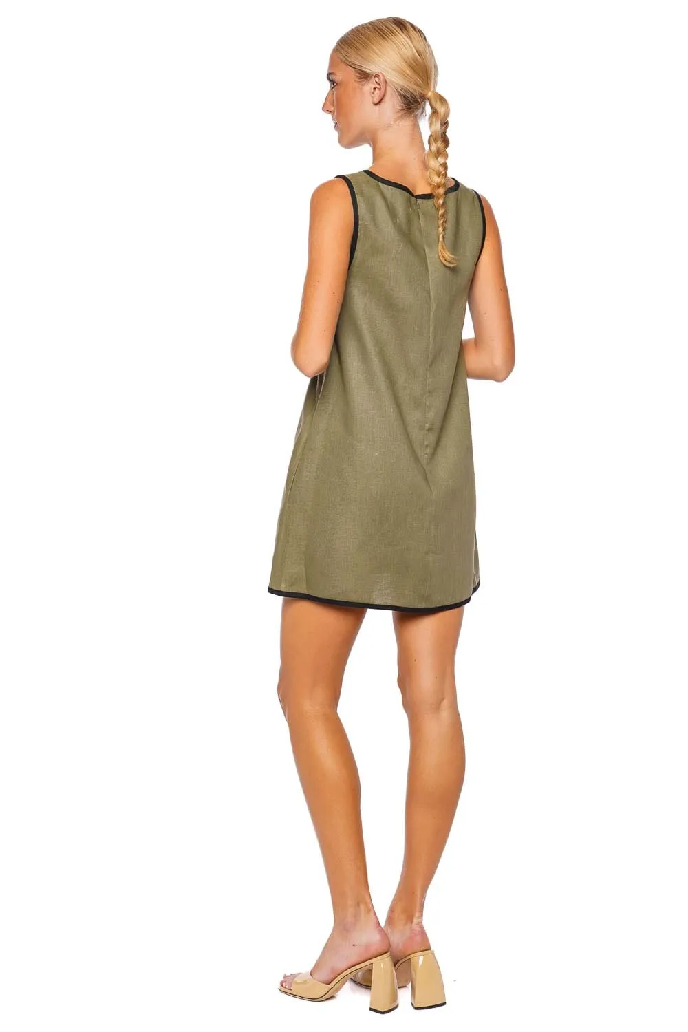 Bound Cutout Linen Mini Shift Dress