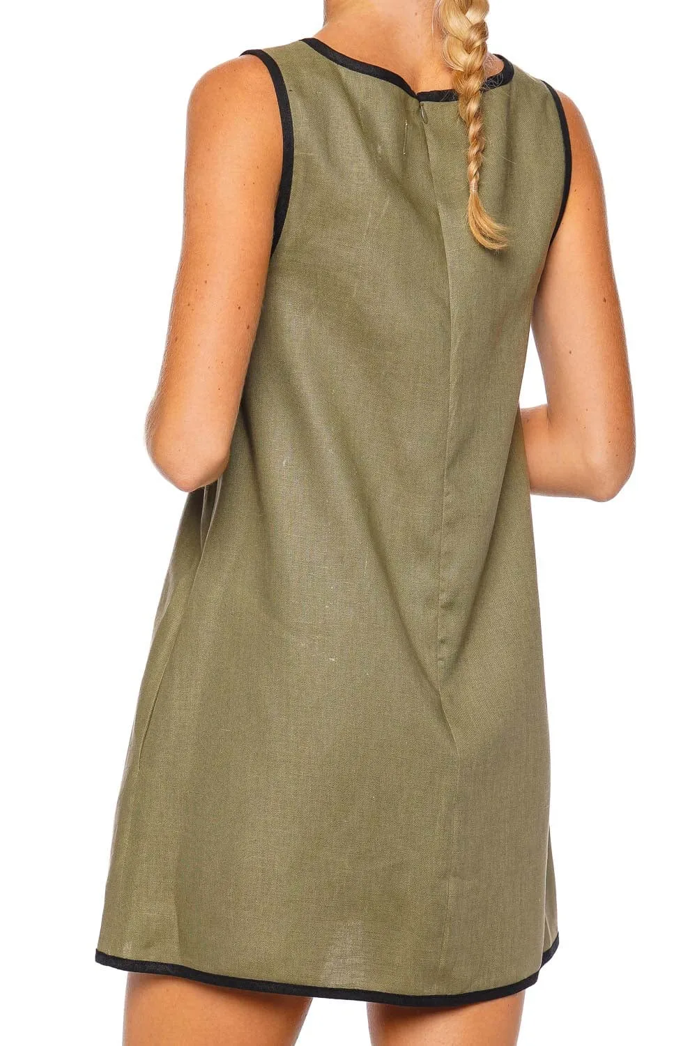 Bound Cutout Linen Mini Shift Dress