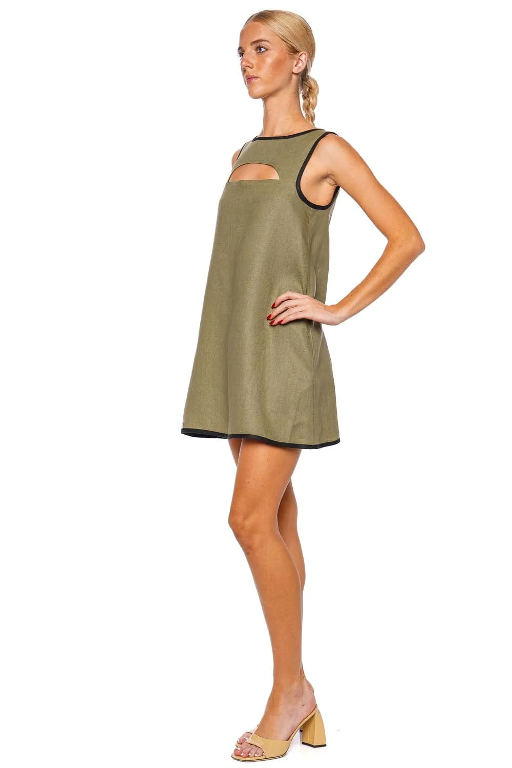 Bound Cutout Linen Mini Shift Dress