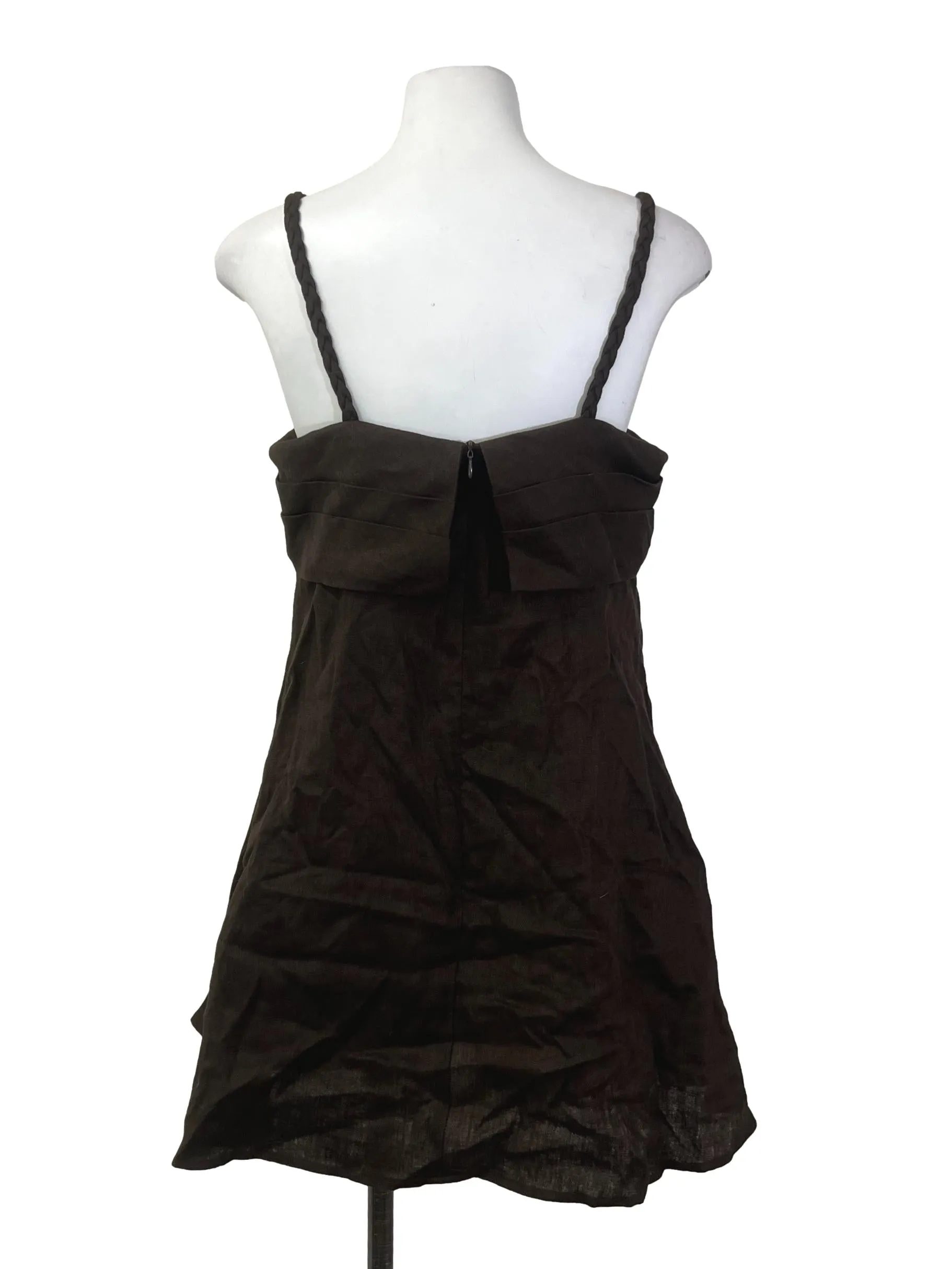Brown Braided Strap Romper Dress