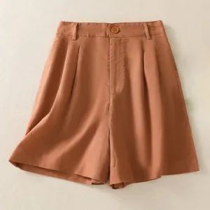 Buddha Stones Summer Casual Pure Color Cotton Linen Women's Shorts With Pockets