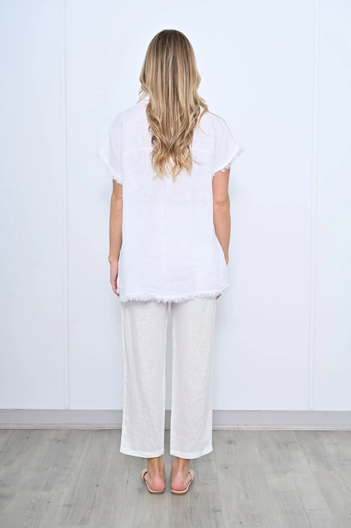 Cali & Co White  Fringe Top CA241313-1