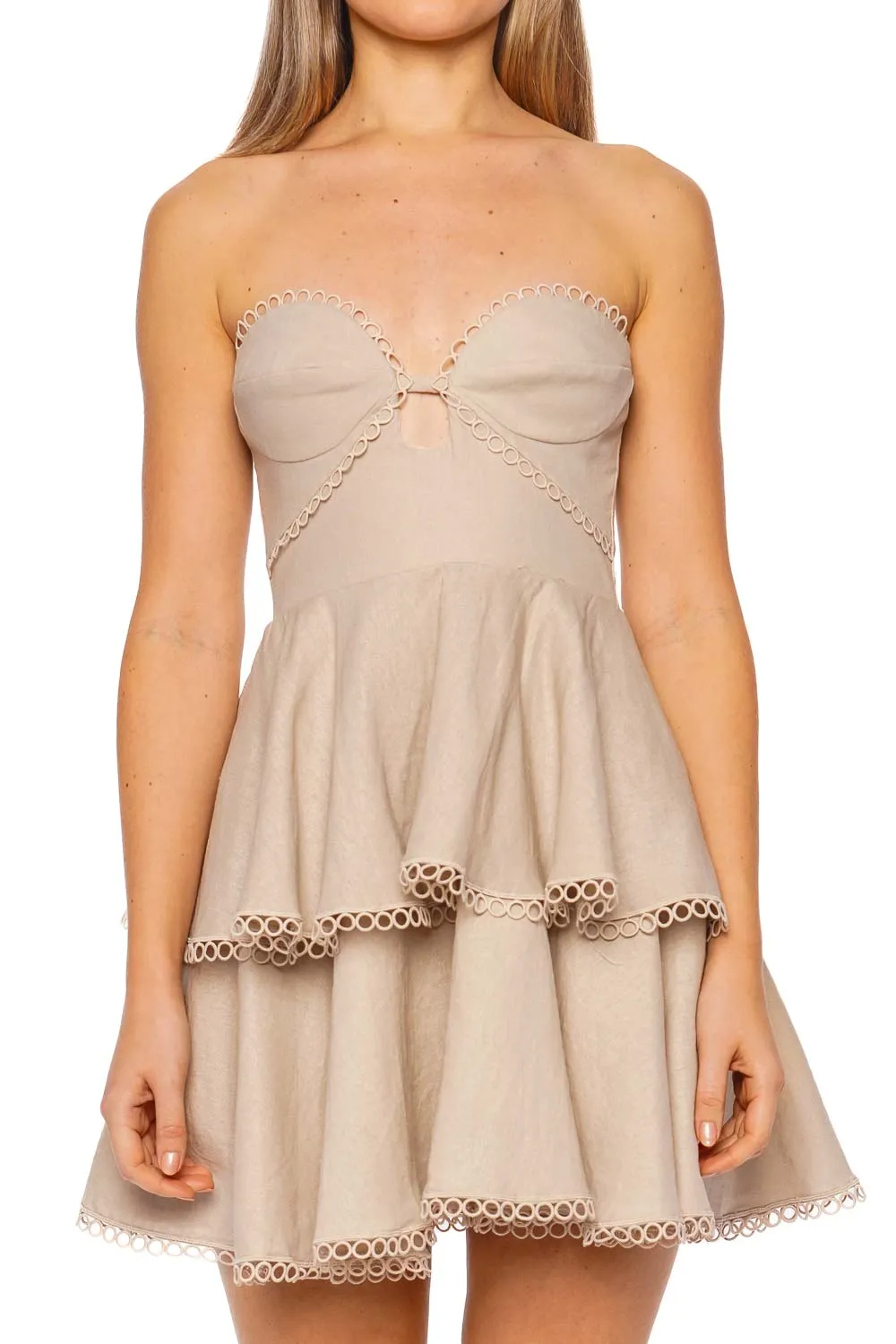 Candy Crochet Linen Strapless Mini Dress