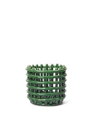 Ceramic Basket Small - Emerald Green