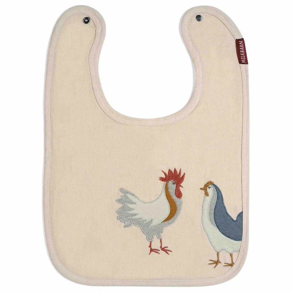 Chicken Appliqué Organic Linen Two-Layer Bib