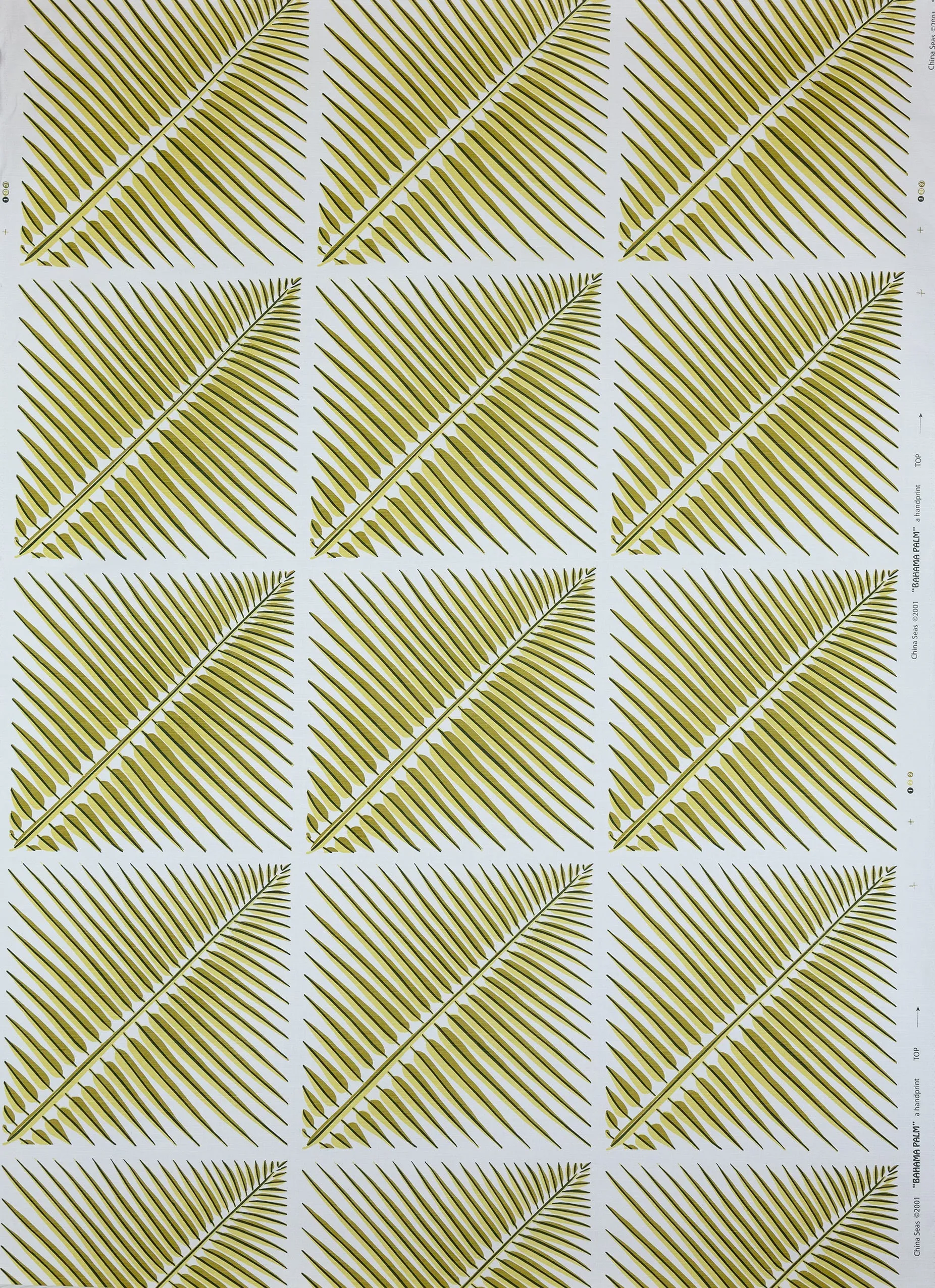 China Seas Fabric: Bahama Palm - Custom Multi Greens on White Belgian Linen / Cotton