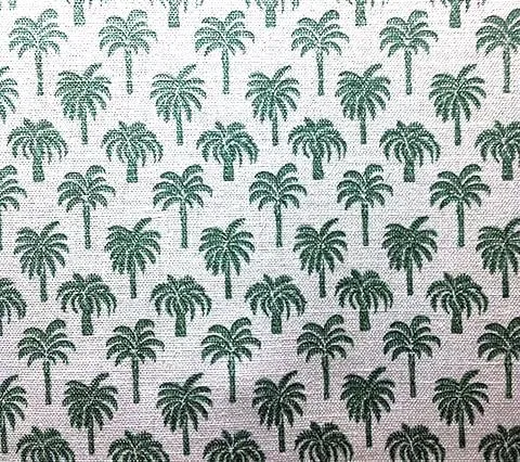 China Seas Fabric: Island Palms - Custom Celadon Green on White Belgian Linen / Cotton