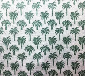 China Seas Fabric: Island Palms - Custom Celadon Green on White Belgian Linen / Cotton