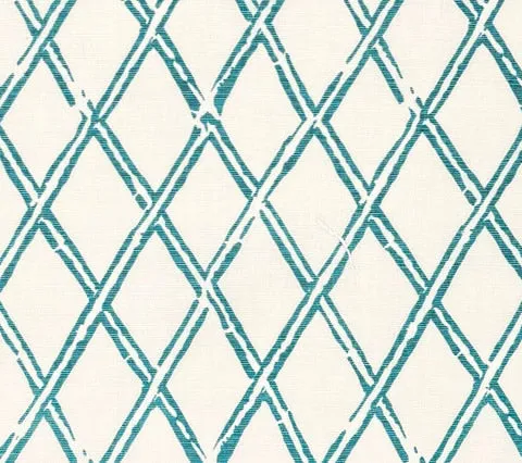 China Seas Fabric: Lyford Diamond Bamboo - Custom Mar Blue on Tinted Belgian Linen / Cotton