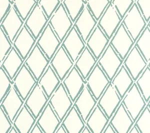 China Seas Fabric: Lyford Diamond Bamboo - Custom Mar Blue on Tinted Belgian Linen / Cotton