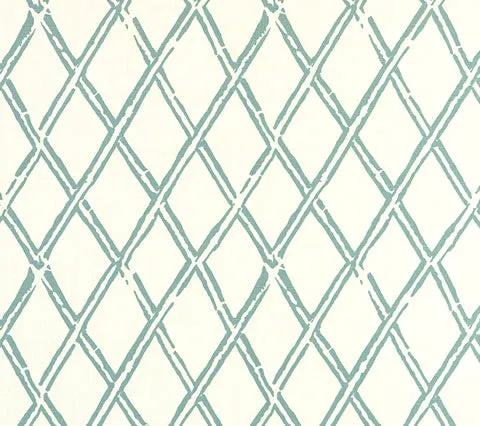 China Seas Fabric: Lyford Diamond Bamboo - Custom Mar Blue on Tinted Belgian Linen / Cotton
