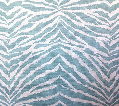 China Seas Fabric: Nairobi Petite - Custom Aqua on White Belgian Linen / Cotton