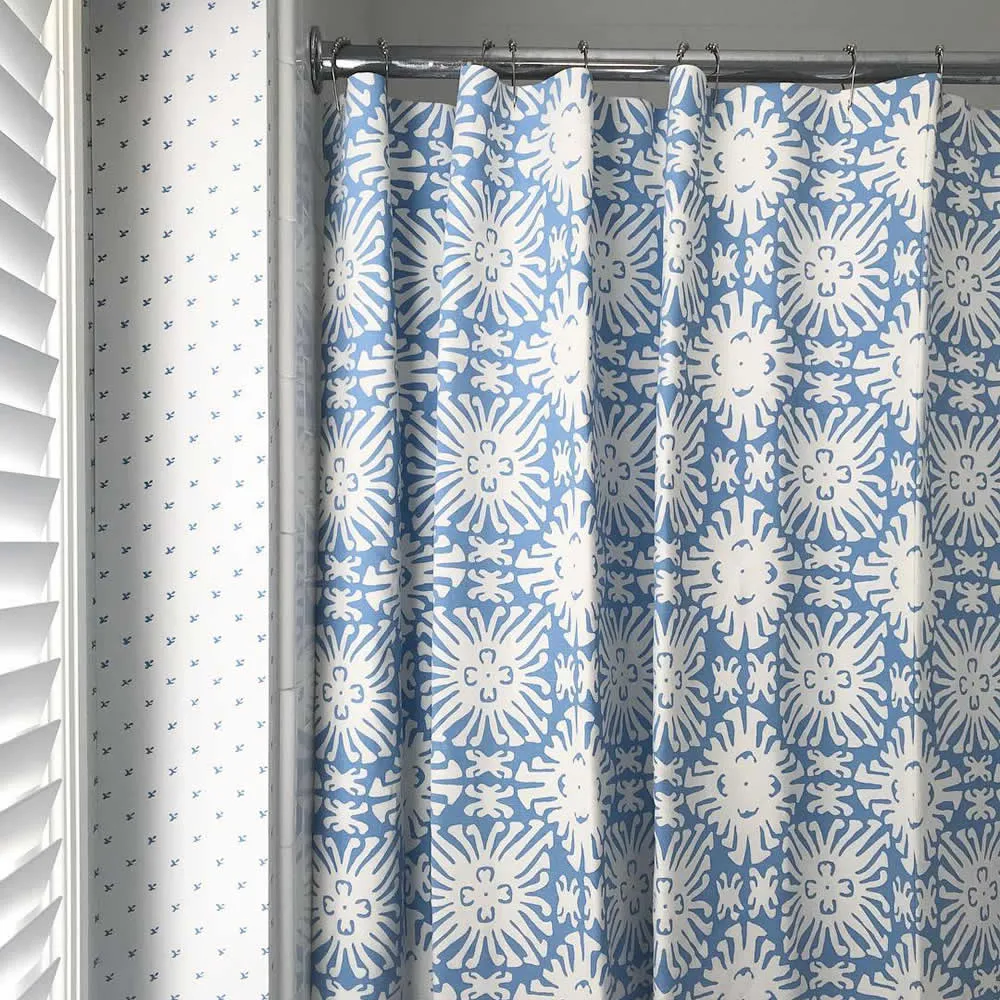 China Seas Fabric: Sigourney Small Scale Reverse - Custom Turquoise on White Belgian Linen / Cotton