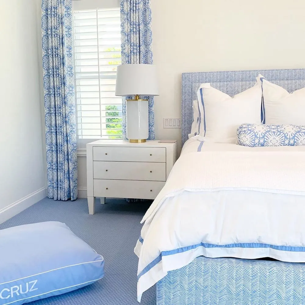China Seas Fabric: Sigourney Small Scale Reverse - Custom Turquoise on White Belgian Linen / Cotton