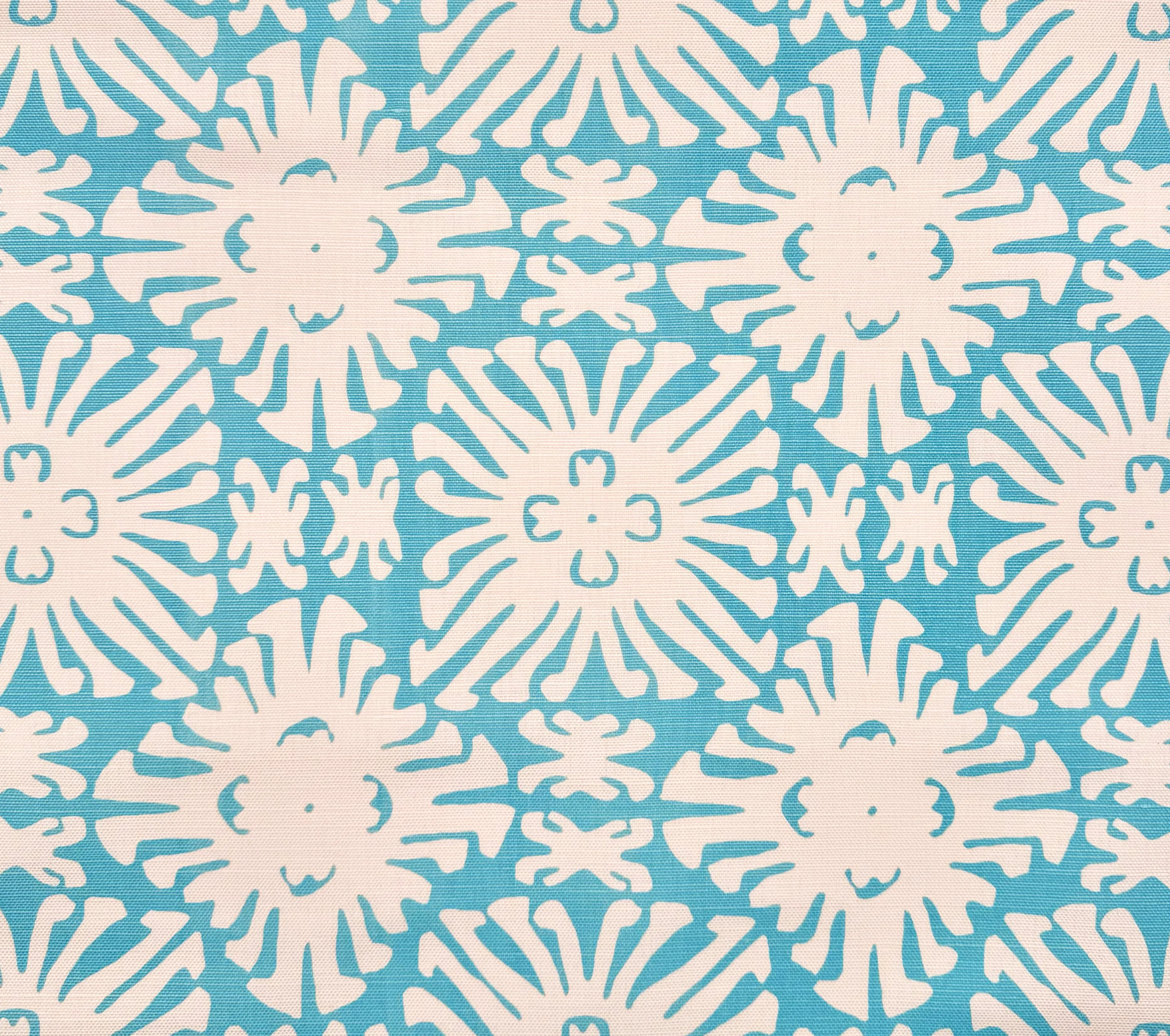 China Seas Fabric: Sigourney Small Scale Reverse - Custom Turquoise on White Belgian Linen / Cotton