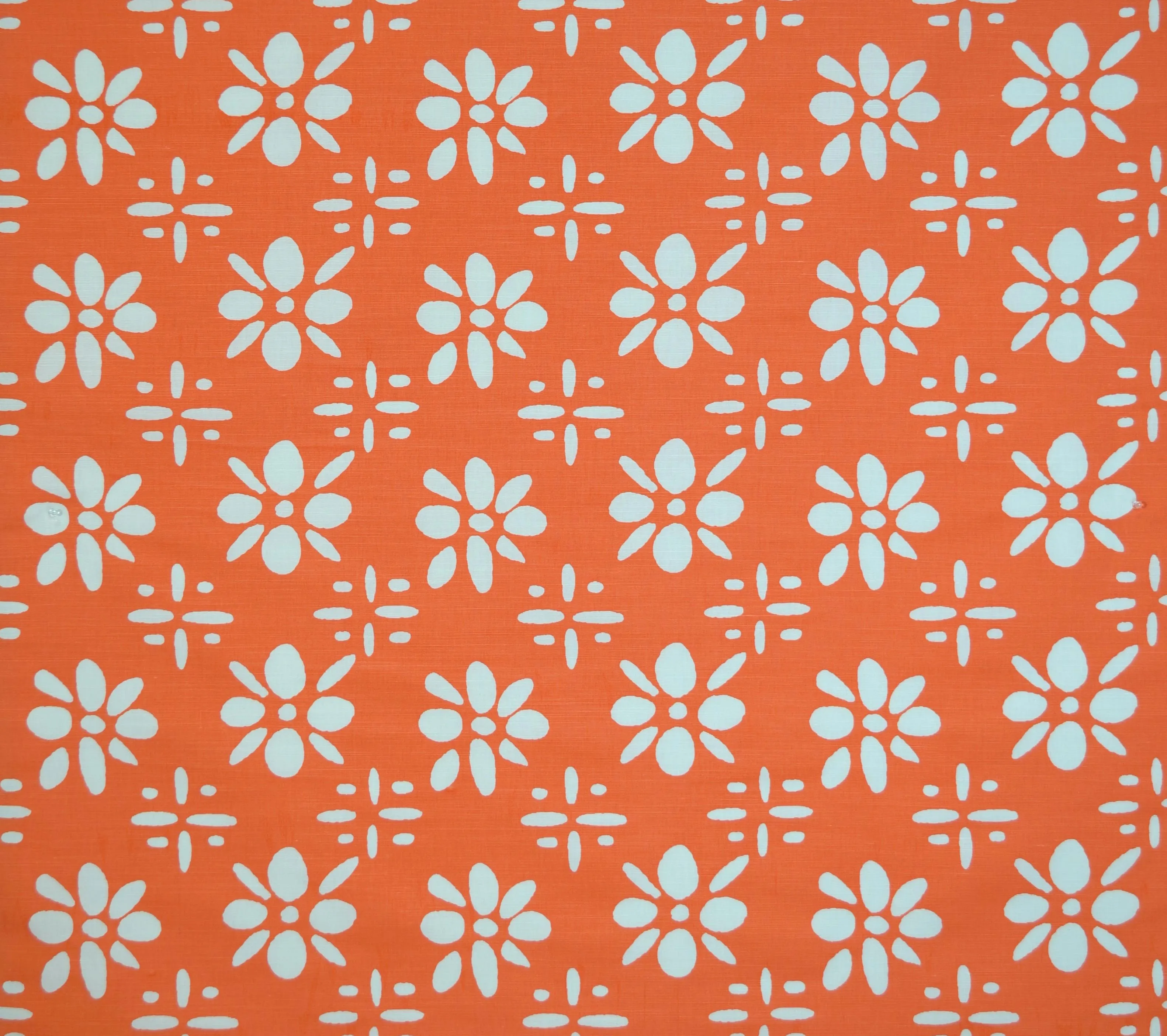 China Seas Fabric: Wildflowers Reverse - Orange on White Belgian Linen Cotton