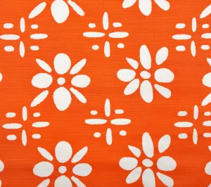 China Seas Fabric: Wildflowers Reverse - Orange on White Belgian Linen Cotton