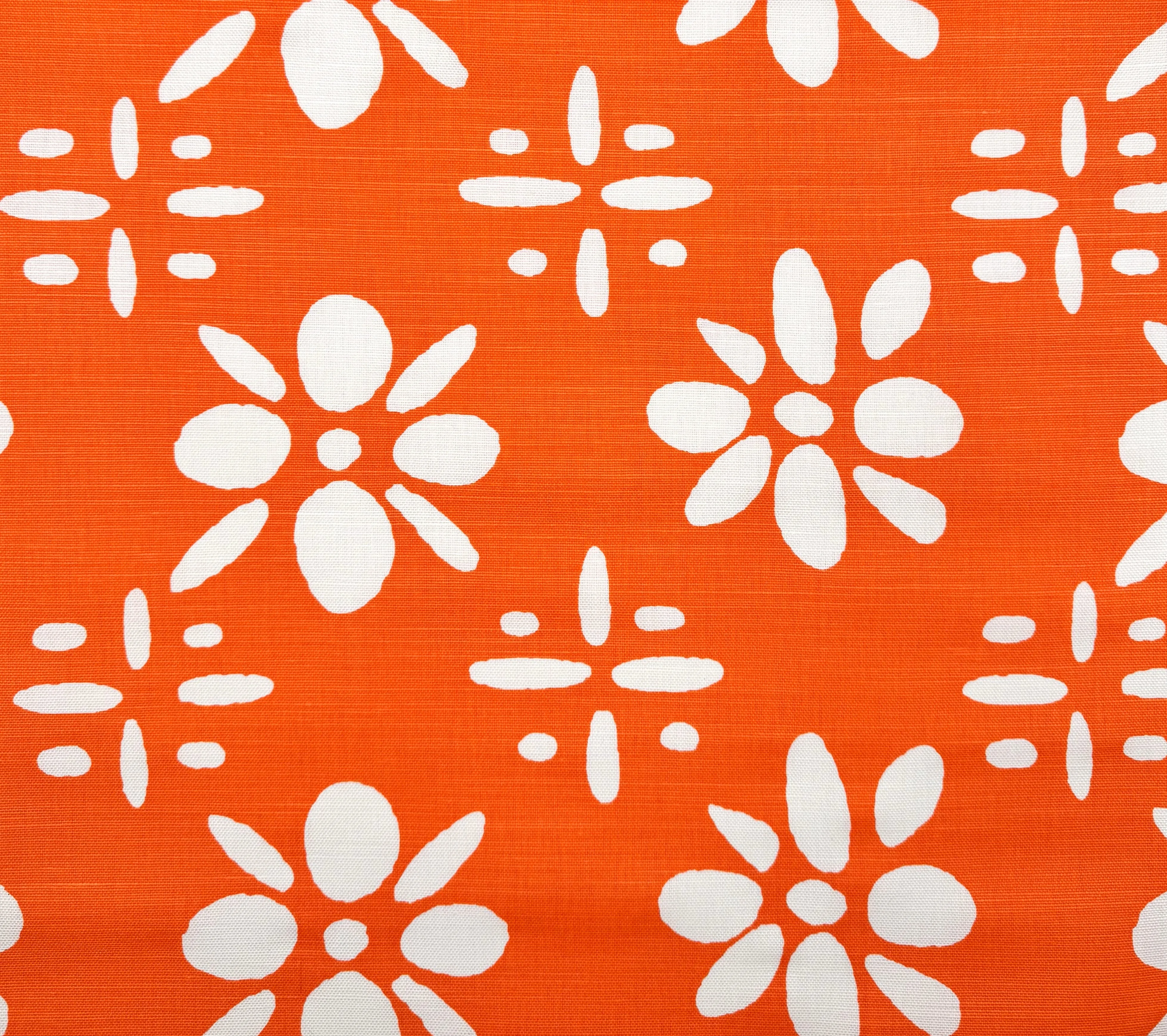 China Seas Fabric: Wildflowers Reverse - Orange on White Belgian Linen Cotton